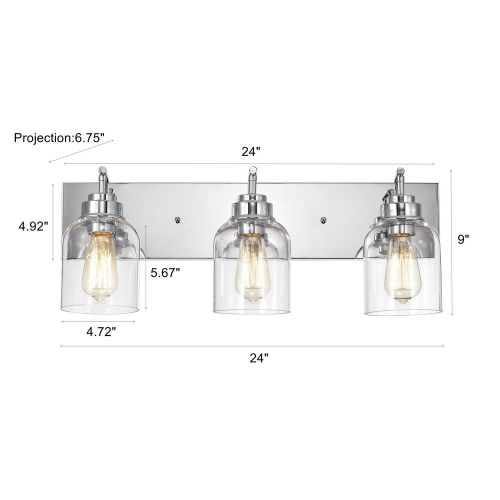 Chloe Lighting Thierry Transitional 3 Light Chrome Bath Vanity Fixture 24’’ Wide CHL-CH2R128CM24-BL3