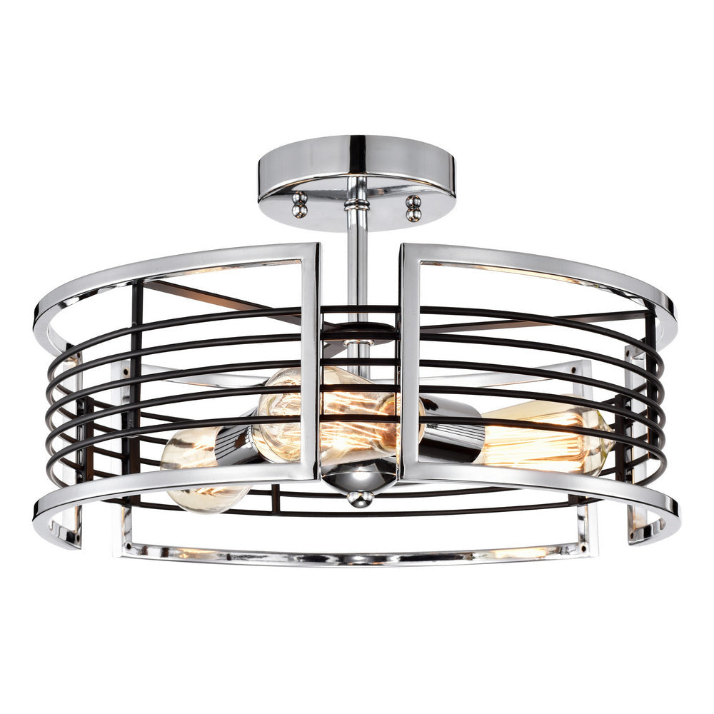 Chloe Lighting Ironclad Industrial 3 Light Chrome Semi-Flush Ceiling Fixture 15" Wide