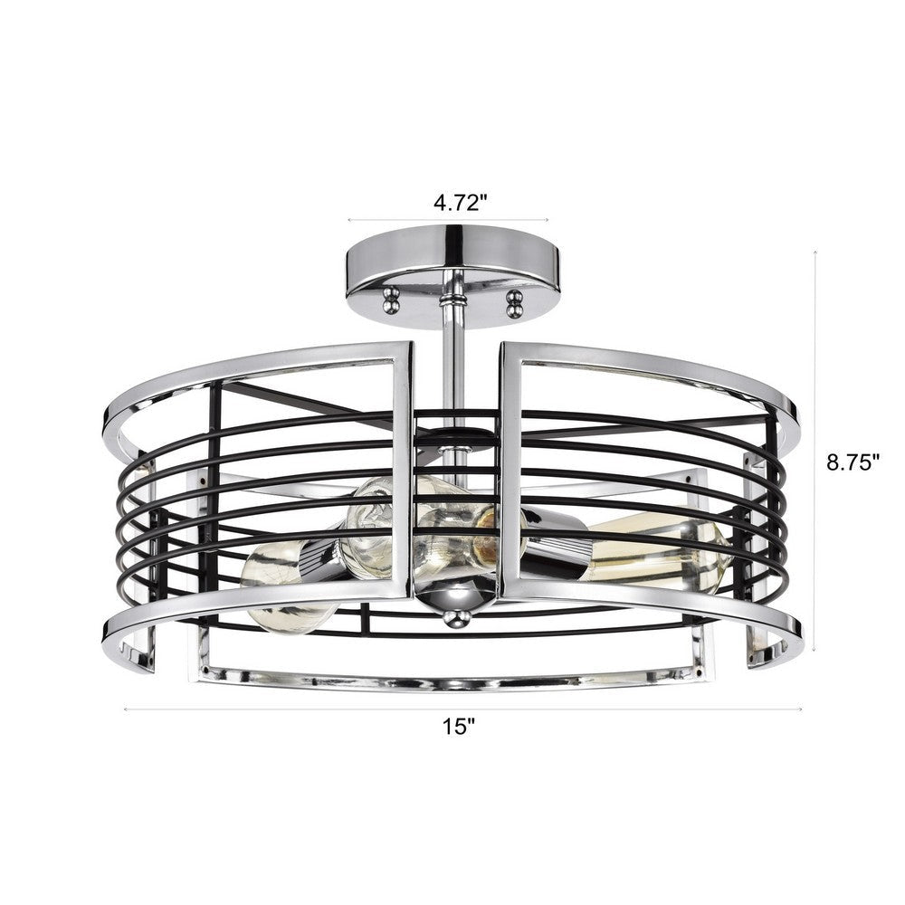 Chloe Lighting Ironclad Industrial 3 Light Chrome Semi-Flush Ceiling Fixture 15’’ Wide CHL-CH2R416CM15-SF3