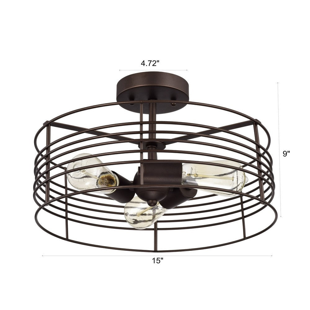 Chloe Lighting Ironclad Industrial 3 Light Oil Rubbed Bronze Semi-Flush Ceiling Fixture 15’’ Wide CHL-CH2R417RB15-SF3