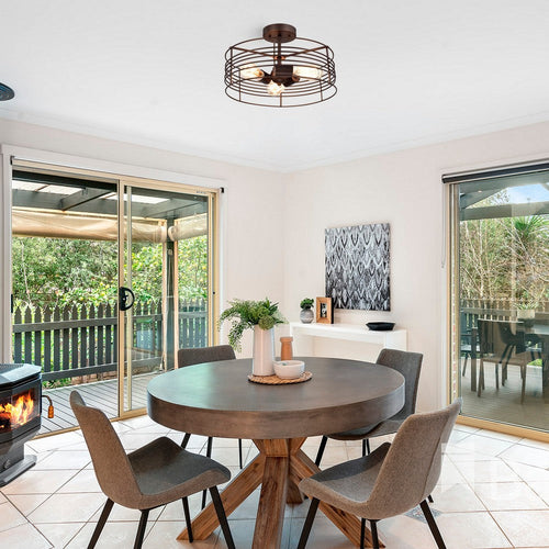 Chloe Lighting Ironclad Industrial 3 Light Oil Rubbed Bronze Semi-Flush Ceiling Fixture 15" Wide