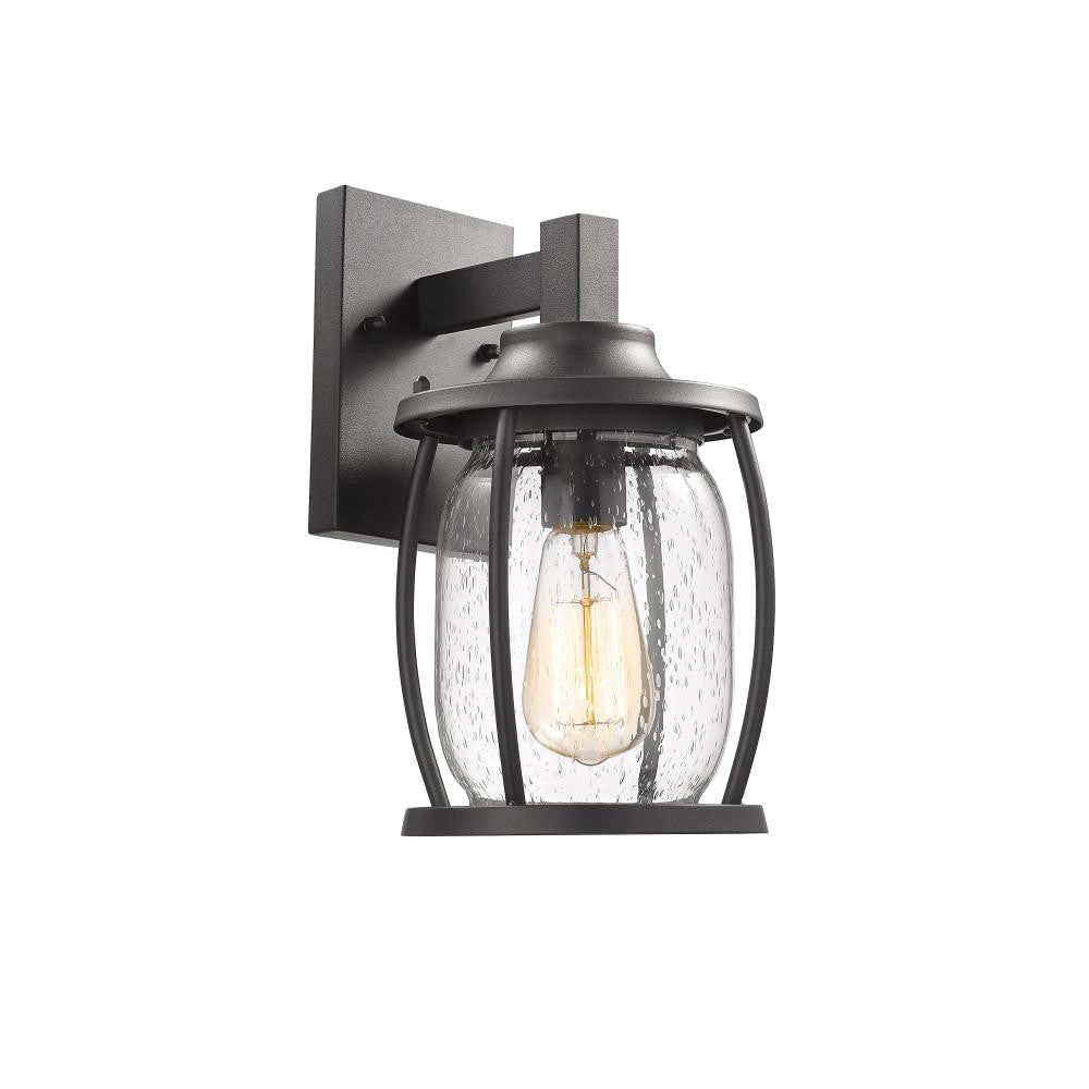 JACKSON Transitional 1 Light Textured Black Outdoor Wall Sconce 12" Tall