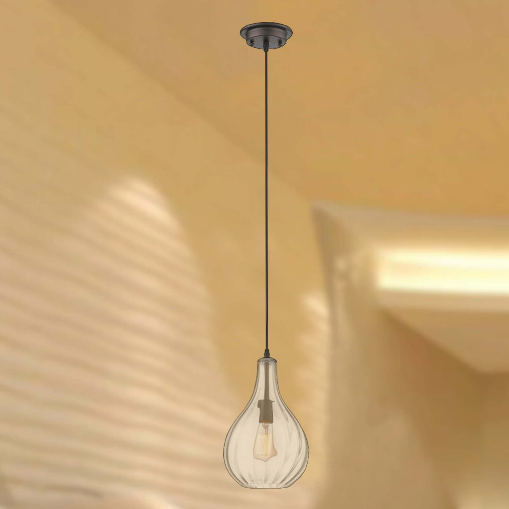 SAVANNAH Transitional 1 Light Rubbed Bronze Ceiling Mini Pendant 9" Wide