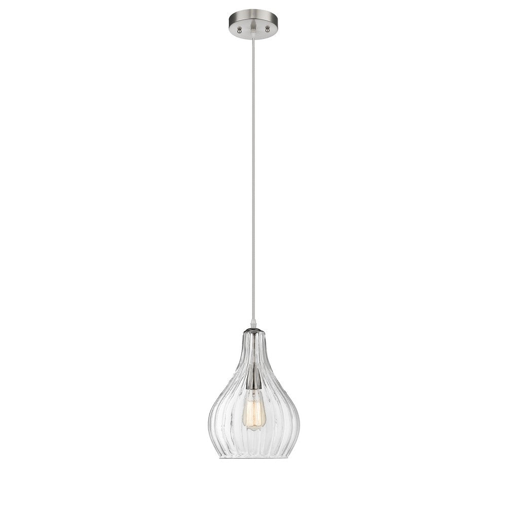 Lighting ARIEL Transitional 1 Light Brushed Nickel Mini Ceiling Pendant 9" Wide