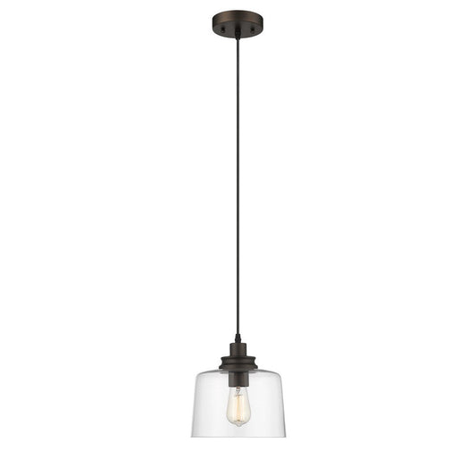 Transitional 1 Light 9" Mini Ceiling Pendant with Glass Downlight, Bronze
