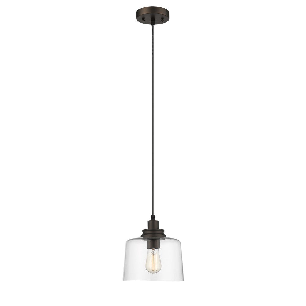 Transitional 1 Light 9" Mini Ceiling Pendant with Glass Downlight, Bronze