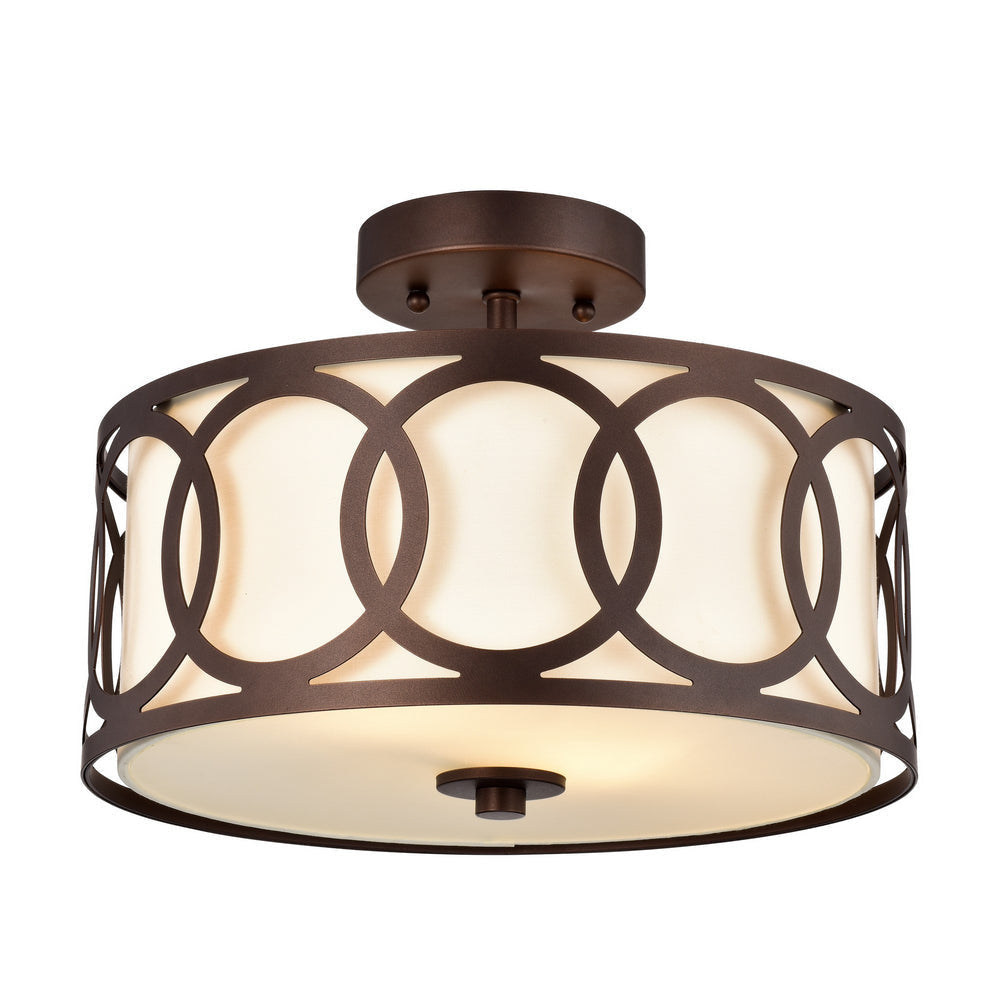 Chloe Lighting Bronx Transitional 2 Light Oil Rubbed Bronze Semi-Flush Ceiling Fixture 13" Wide