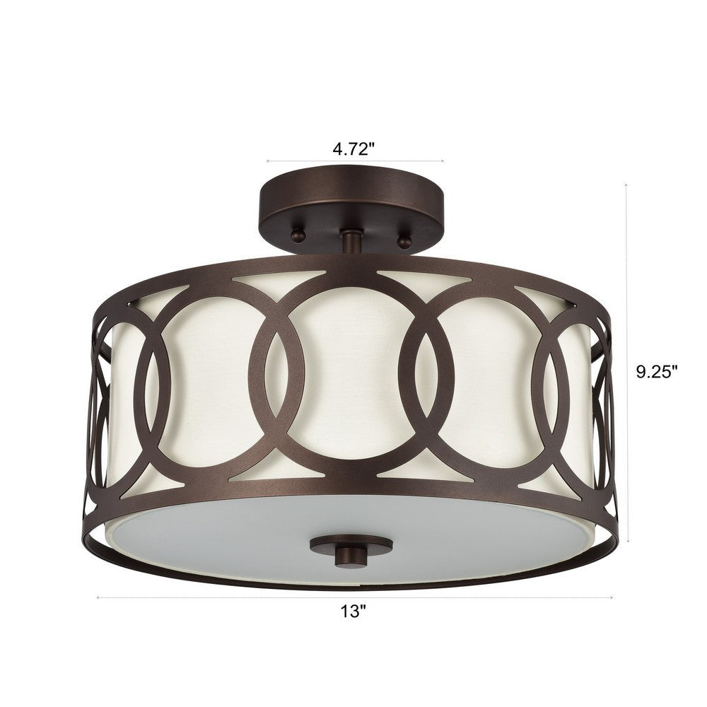 Chloe Lighting Bronx Transitional 2 Light Oil Rubbed Bronze Semi-Flush Ceiling Fixture 13’’ Wide CHL-CH2S415RB13-SF2