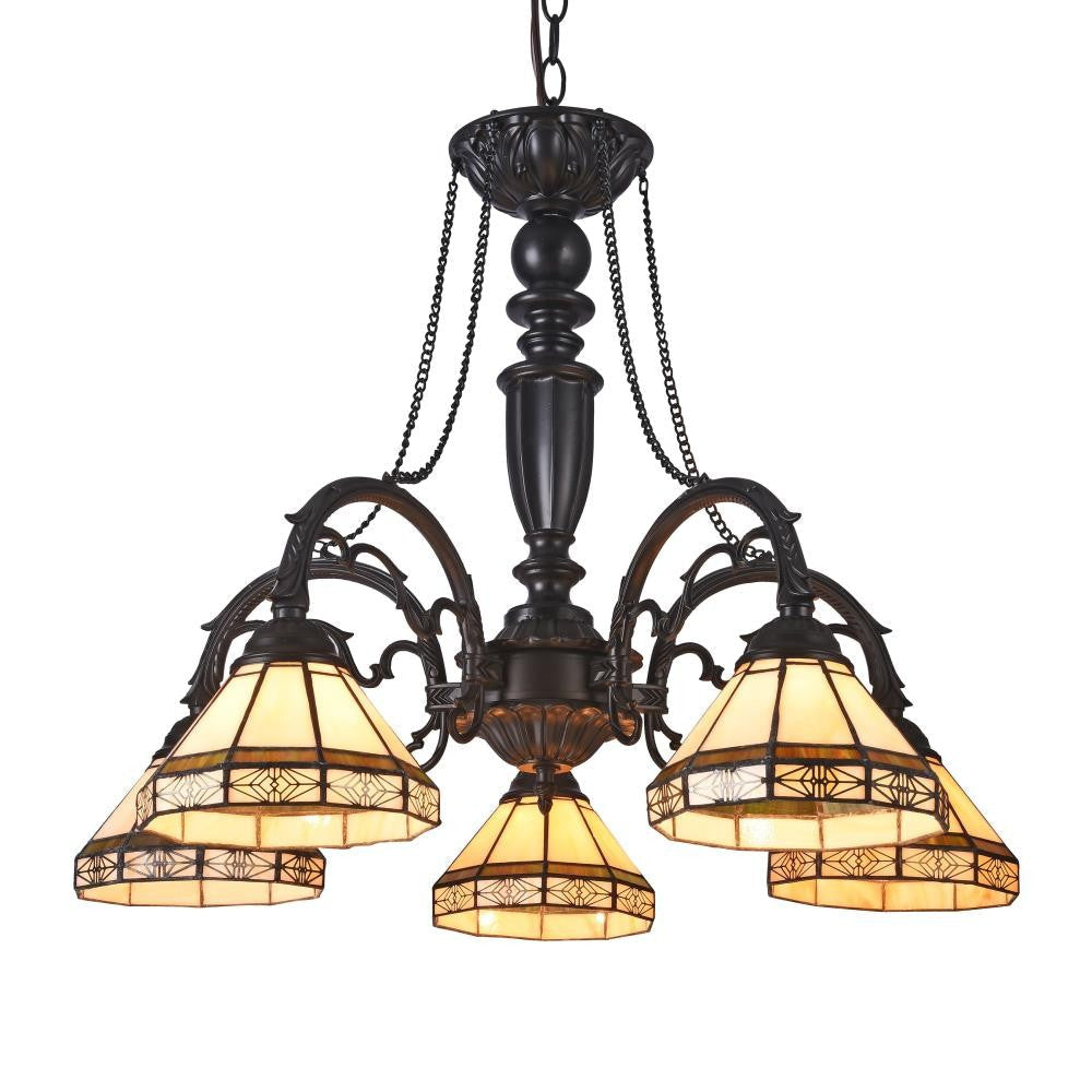 CHLOE Lighting BELLE Tiffany-style 5 Light Mission Large Chandelier 27" Wide