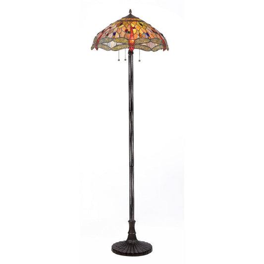 ANISOPTERA PURITY Tiffany-style 3 Light Dragonfly Floor Lamp 18" Shade