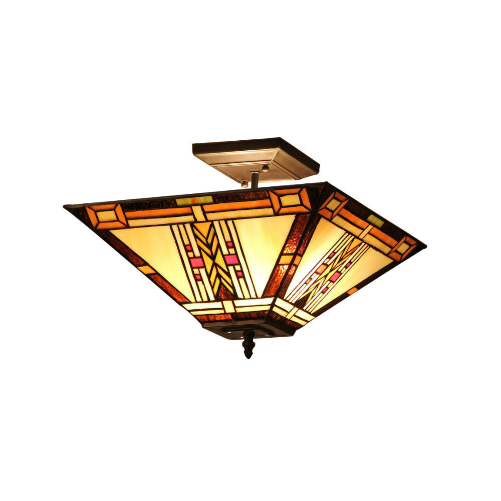 Inverted Tiffany Style Glass Ceiling Fixture, Multicolor