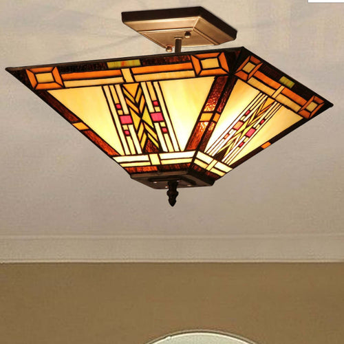 Inverted Tiffany Style Glass Ceiling Fixture, Multicolor