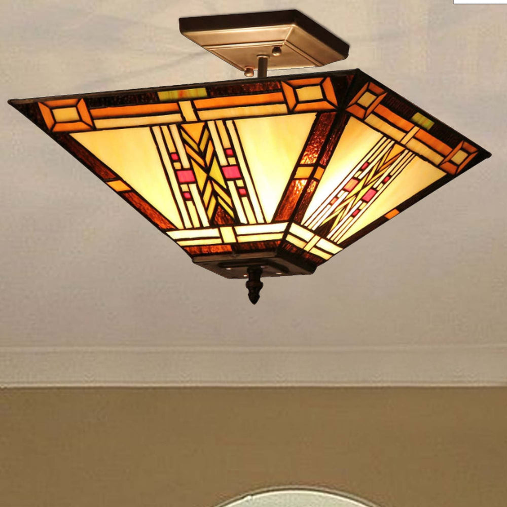 Inverted Tiffany Style Glass Ceiling Fixture, Multicolor