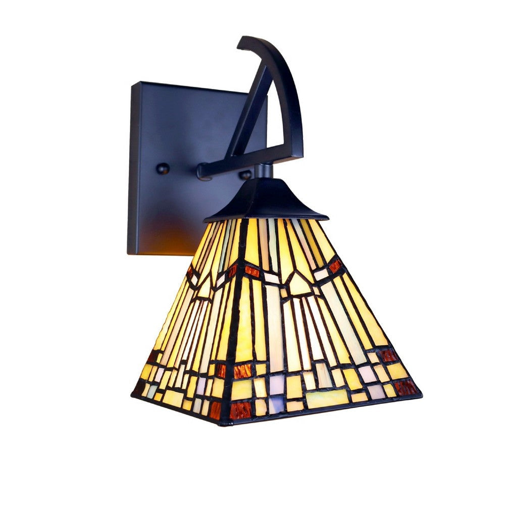 CHLOE Lighting KINSEY Mission Tiffany-style Blackish Bronze 1 Light Wall Sconce 6’’ Wide CHL-CH33293MS06-WS1