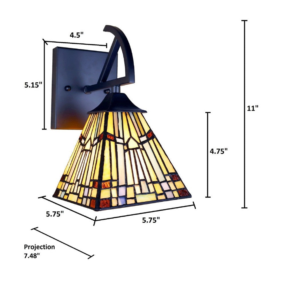 CHLOE Lighting KINSEY Mission Tiffany-style Blackish Bronze 1 Light Wall Sconce 6’’ Wide CHL-CH33293MS06-WS1