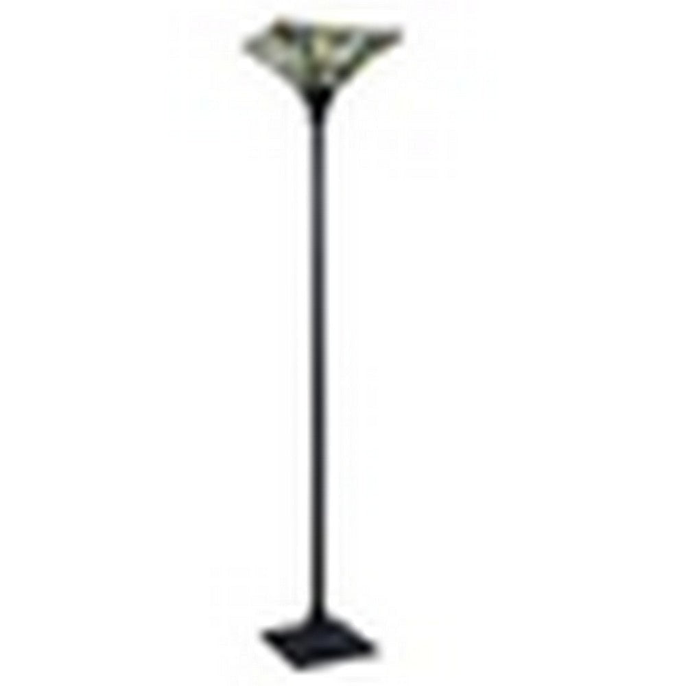 CHLOE Lighting KINSEY Tiffany-Style Blackish Bronze 1-Light Mission Torchiere Floor Lamp 14’’ Shade CHL-CH33293MS14-TF1