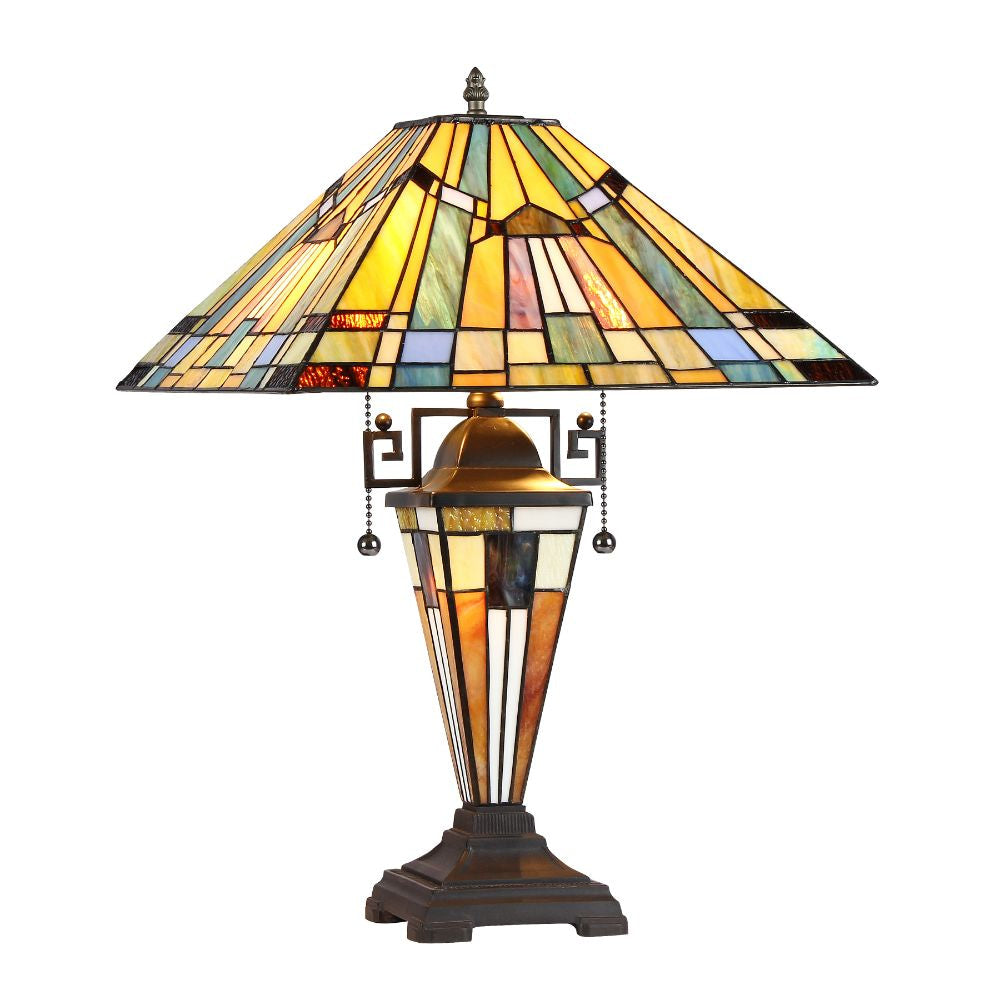 CHLOE Lighting KINSEY Tiffany-style 3 Light Mission Double Lit Table Lamp 16" Shade