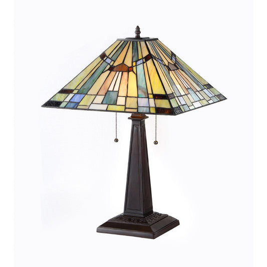 CHLOE Lighting KINSEY Tiffany-style 2 Light Mission Table Lamp 16" Shade