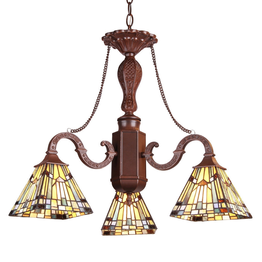 PROGRESSIVE Tiffany-style Mission 3 Light Mini Chandelier 23" Wide