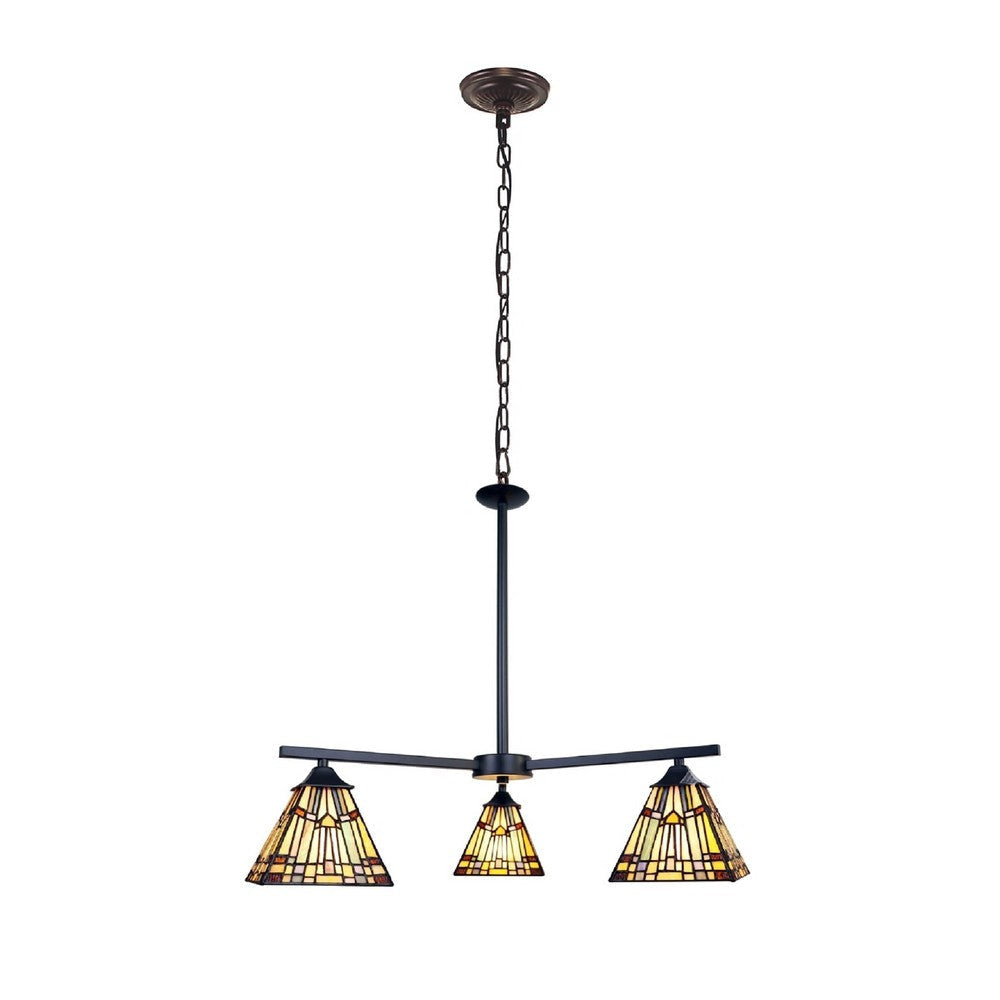 CHLOE Lighting KINSEY Mission Tiffany-style Blackish Bronze 3 Light Mini Chandelier 27’’ Wide CHL-CH33293MS27-EE3