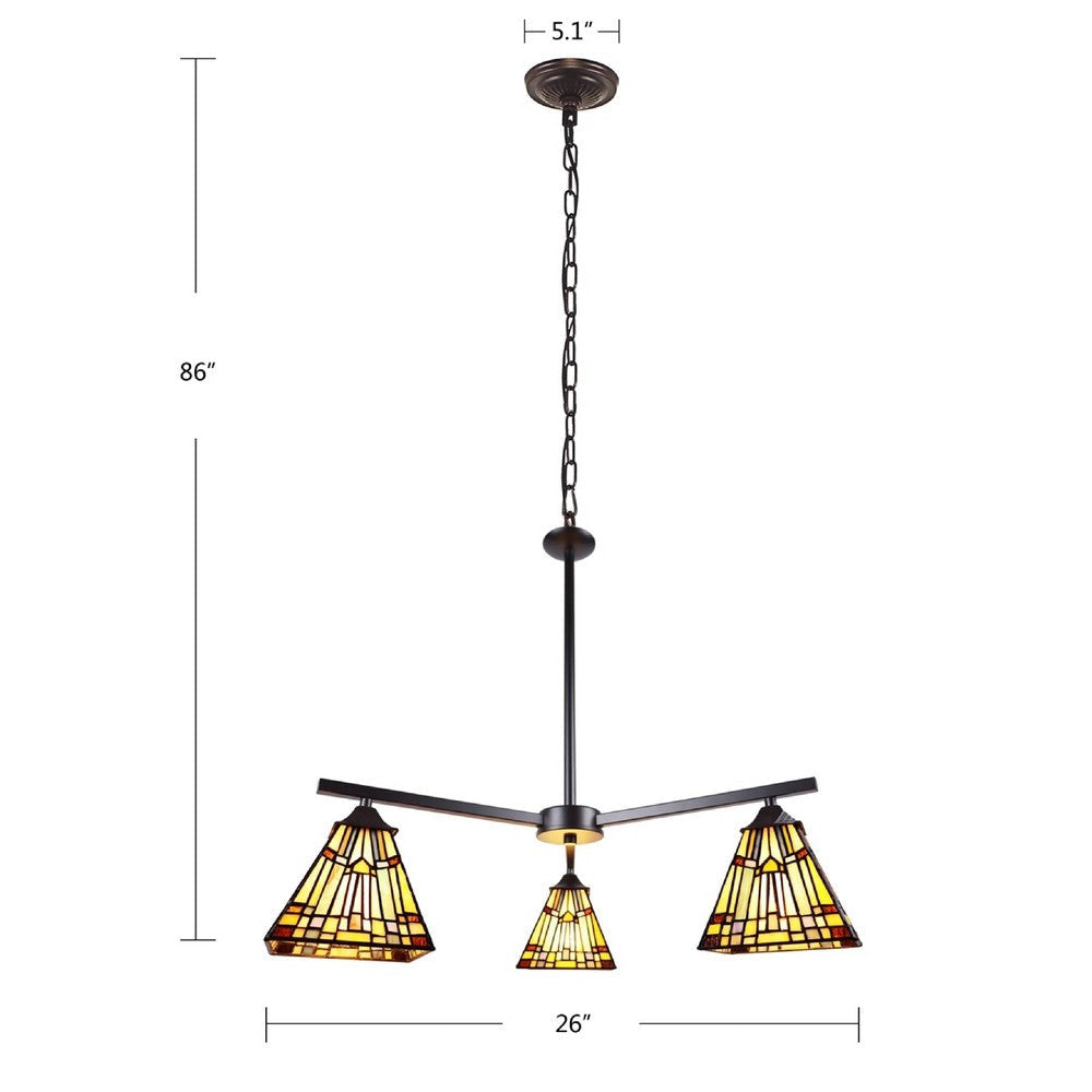 CHLOE Lighting KINSEY Mission Tiffany-style Blackish Bronze 3 Light Mini Chandelier 27’’ Wide CHL-CH33293MS27-EE3