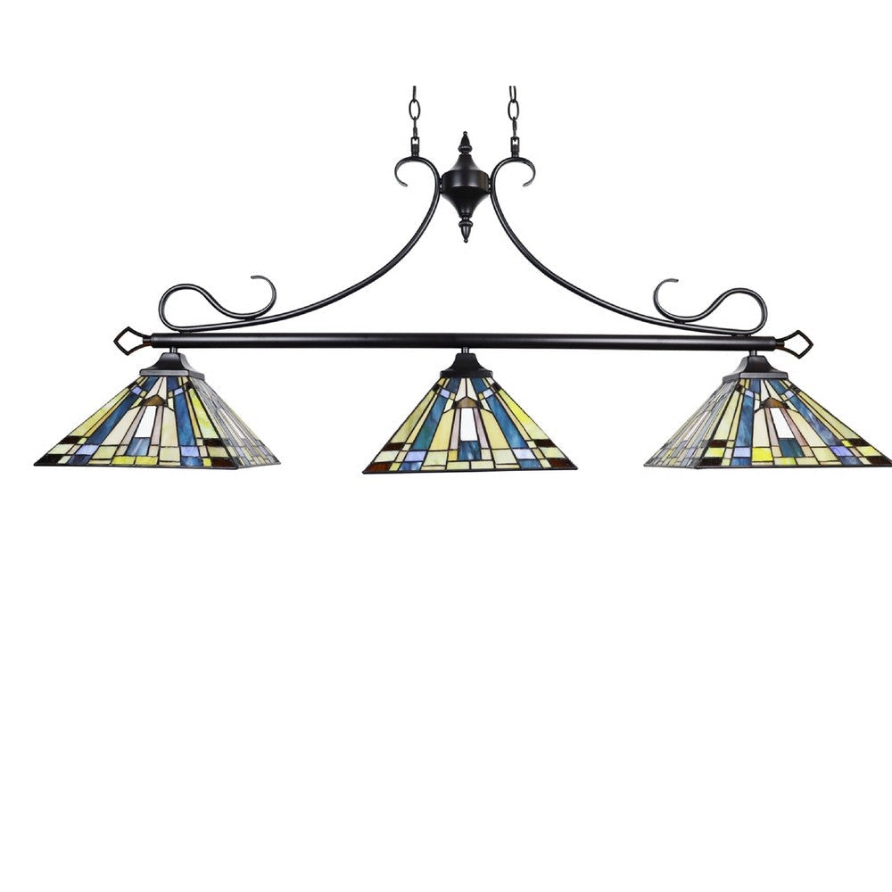 CHLOE Lighting KINSEY Mission Tiffany-style Blackish Bronze 3 Light Island Pendant 47’’ Wide CHL-CH33293MS47-IL3