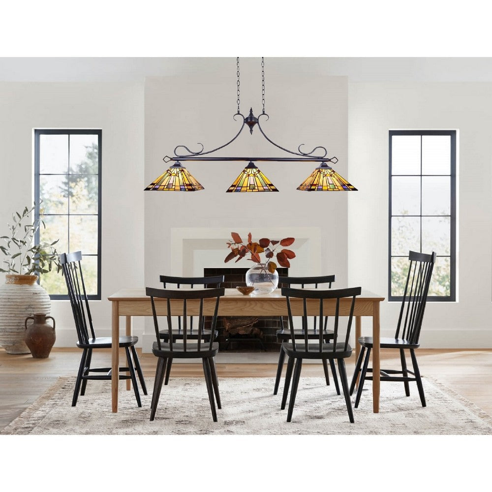 CHLOE Lighting KINSEY Mission Tiffany-style Blackish Bronze 3 Light Island Pendant 47’’ Wide CHL-CH33293MS47-IL3
