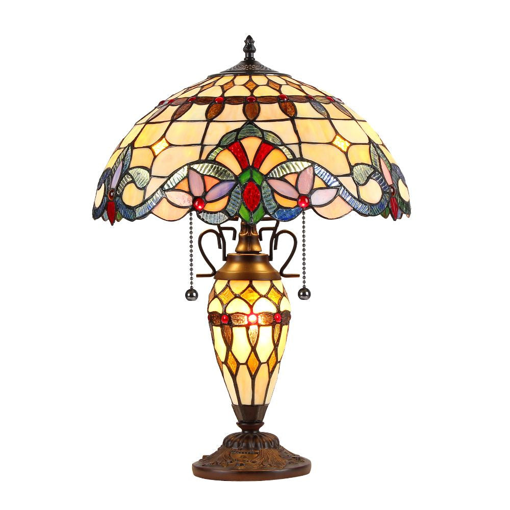 COOPER Tiffany-style 3 Light Victorian Double Lit Table Lamp 16" Shade