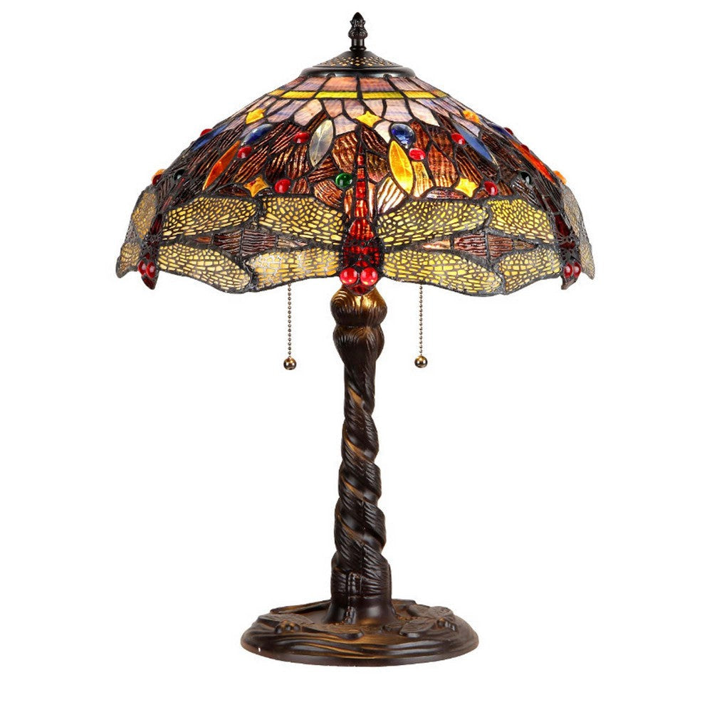 CHLOE Lighting DRAGAN Tiffany-style 2 Light Dragonfly Table Lamp 16" Shade