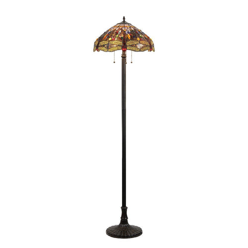 CHLOE Lighting DRAGAN Tiffany-style 3 Light Dragonfly Floor Lamp 18" Shade