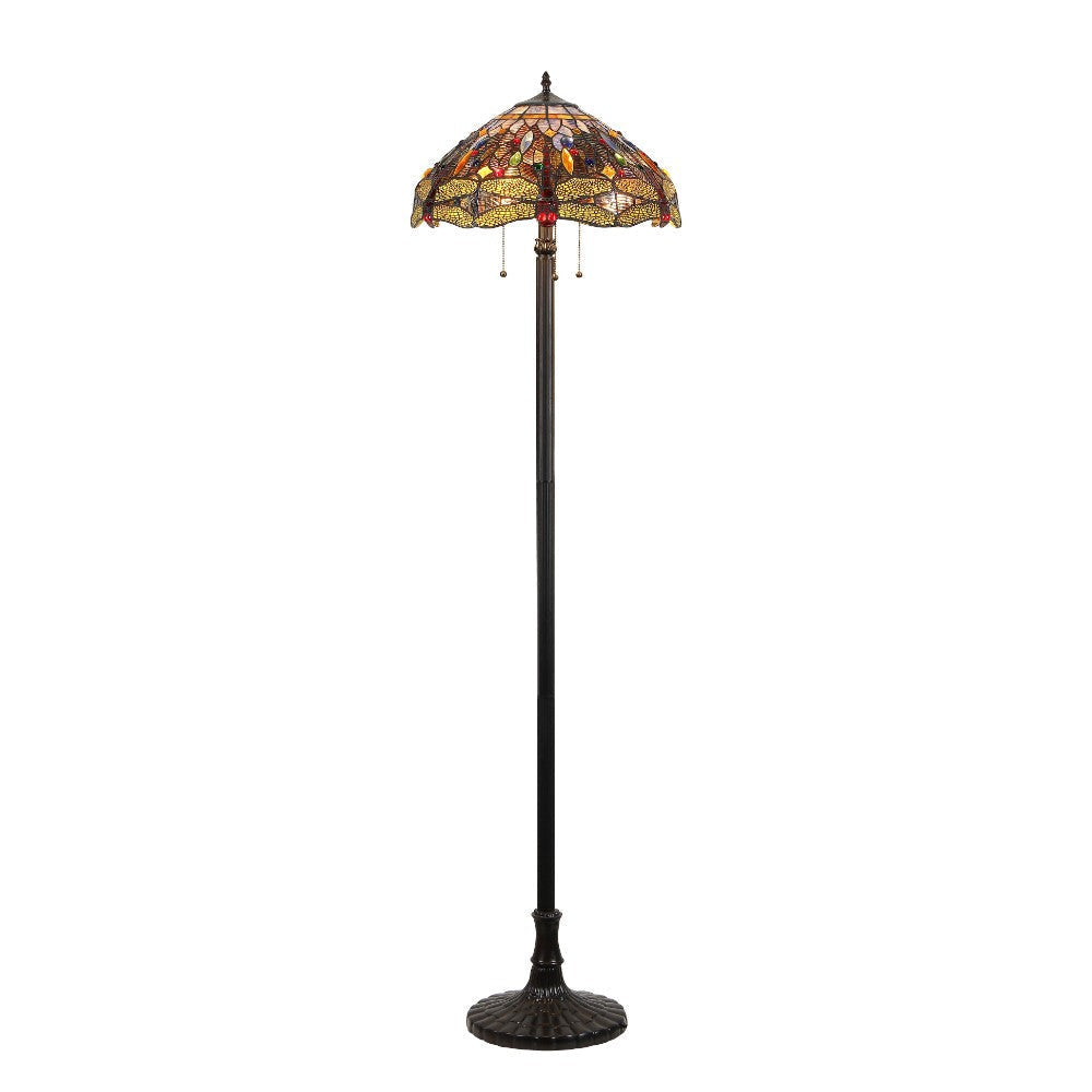 CHLOE Lighting DRAGAN Tiffany-style 3 Light Dragonfly Floor Lamp 18" Shade
