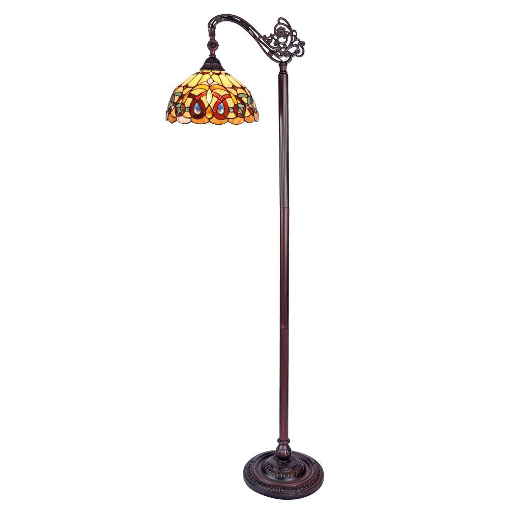 Engraved Metal Floor Lamp with Dome Glass Shade, Bronze