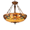 Metal 4 Light Inverted Ceiling Pendant with Tiffany Glass Shade, Multicolor