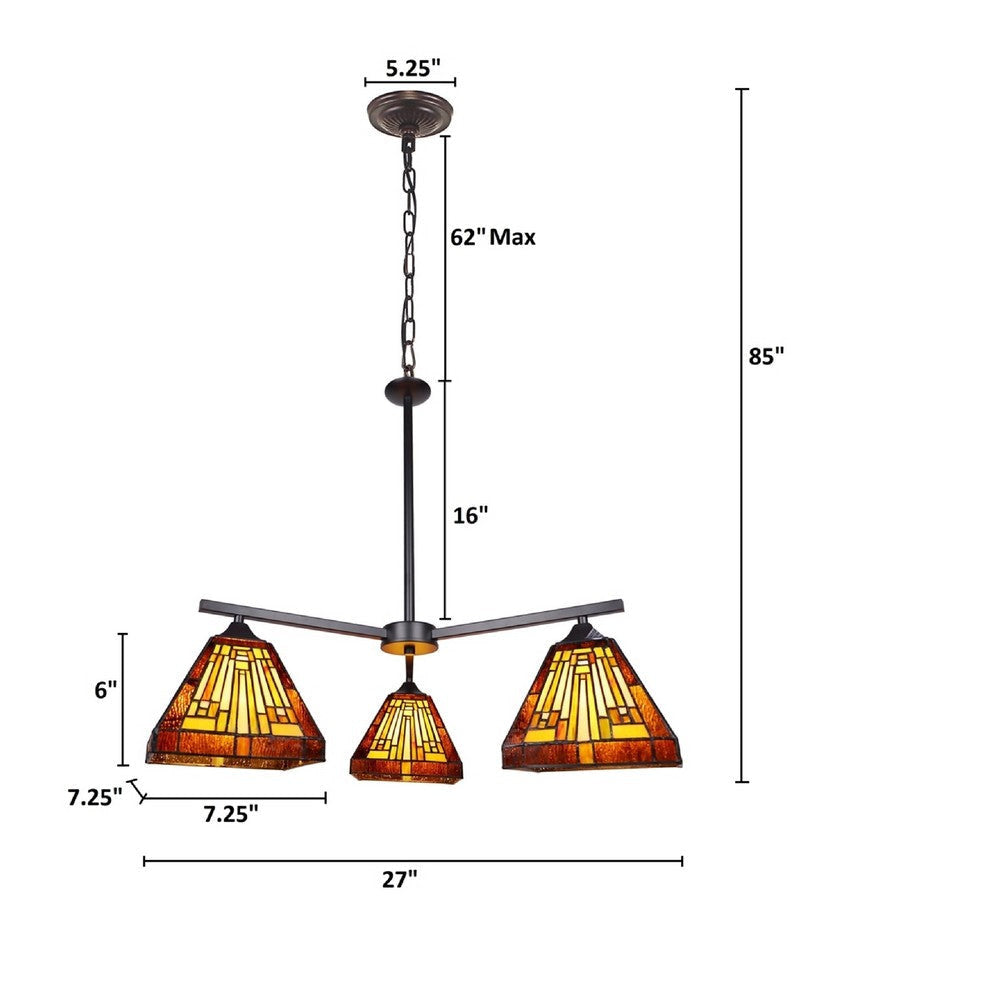CHLOE Lighting INNES Mission Tiffany-Style Blackish Bronze 3 Light Mini Chandelier 27’’ Wide CHL-CH33359MR27-EE3