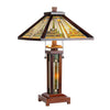 15 Inch Wooden Frame Table Lamp with Tiffany Style Glass Shade, Multicolor