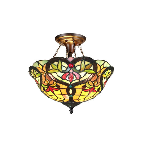 CHLOE Lighting BERTRAM Tiffany-style 2 Light Victorian Semi-flush Pendant 16" Shade