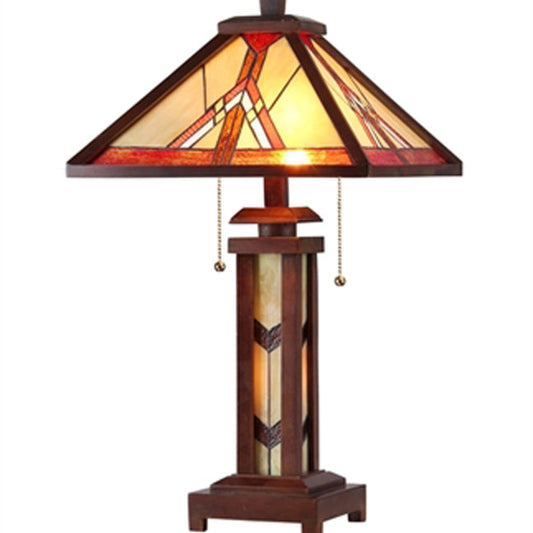 Wooden Dual Bulb Table Lamp with Pull Chain Switches, Dark Brown