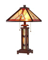 Wooden Dual Bulb Table Lamp with Pull Chain Switches, Dark Brown