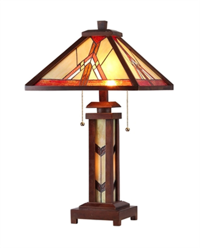Wooden Dual Bulb Table Lamp with Pull Chain Switches, Dark Brown