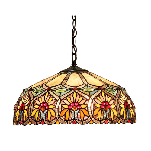 CHLOE Lighting SUNNY Tiffany-style 2 Light Floral Ceiling Pendant Fixture 18" Shade