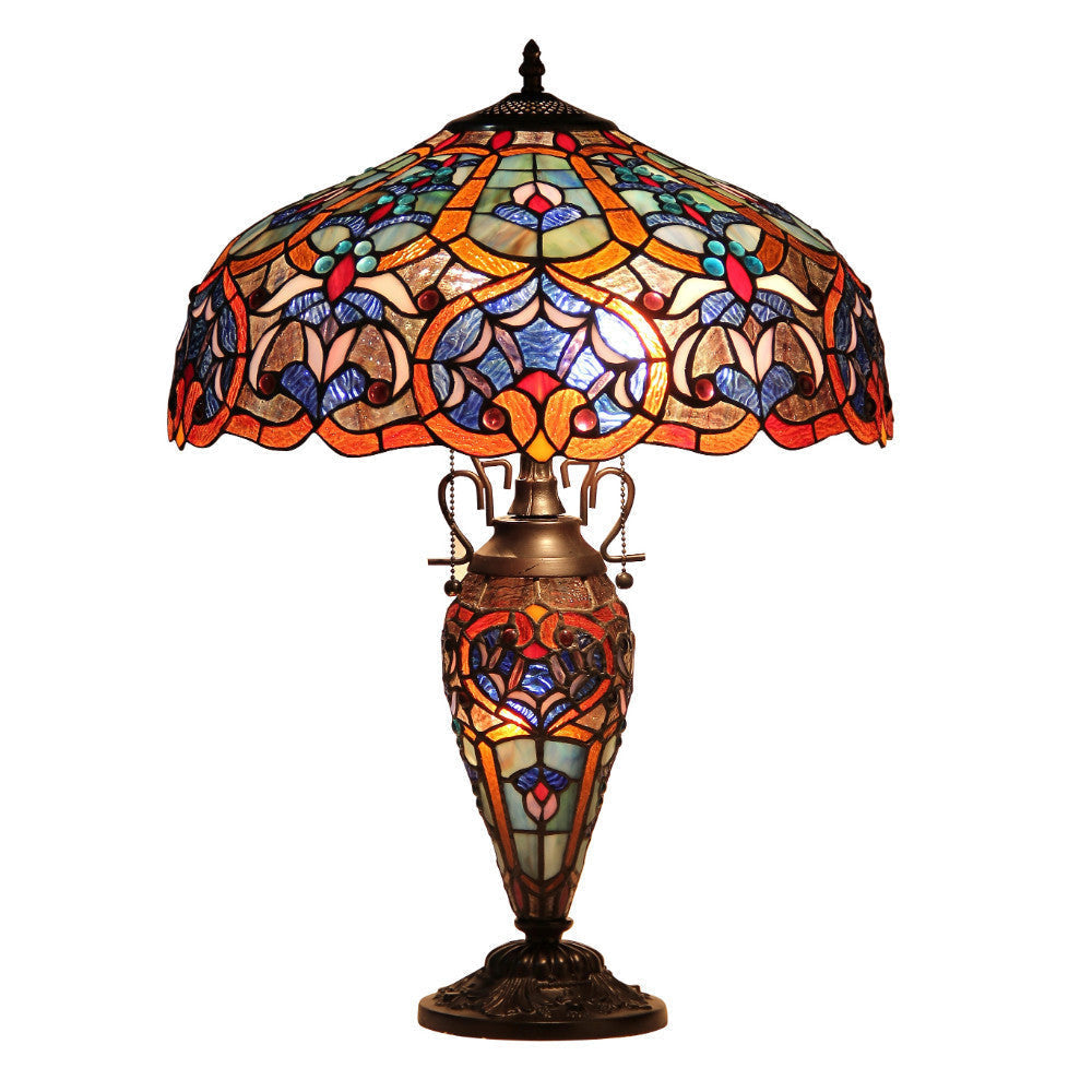 Victorian Design Glass Table Lamp with Trophy Style Base, Multicolor