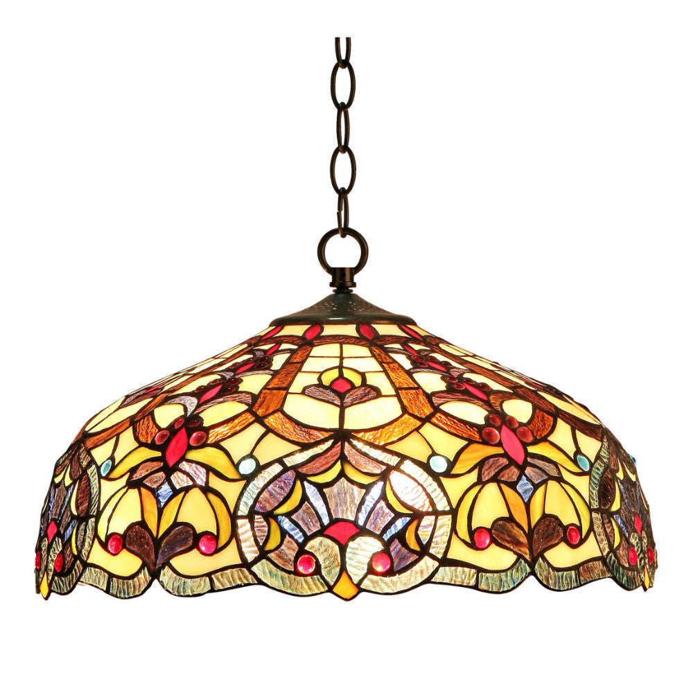 SADIE Tiffany-style 2 Light Victorian Ceiling Pendant Fixture 18’’ Shade CHL-CH33473IV18-DH2