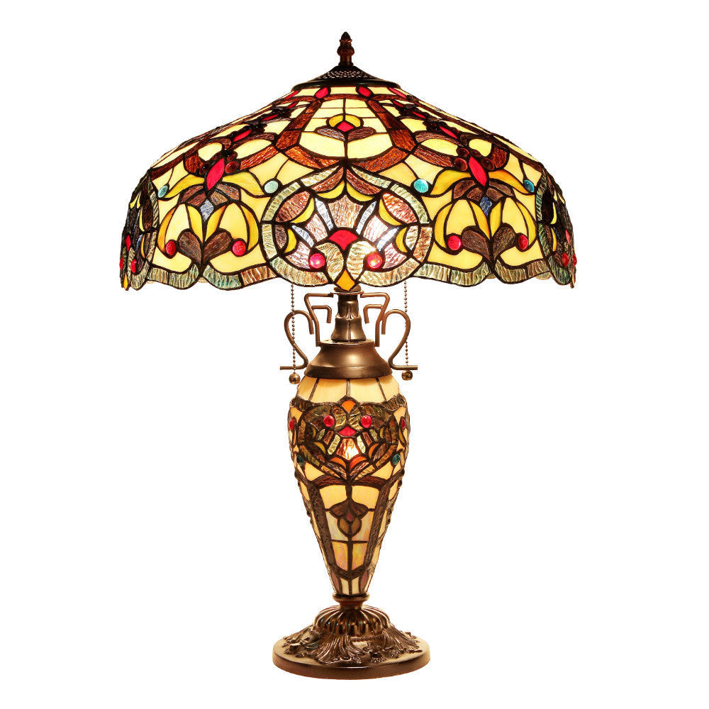 Victorian Glass Table Lamp with Trophy Style Base, Multicolor