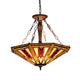 Geometric Ceiling Fixture with Tiffany Inverted Glass Shade, Multicolor