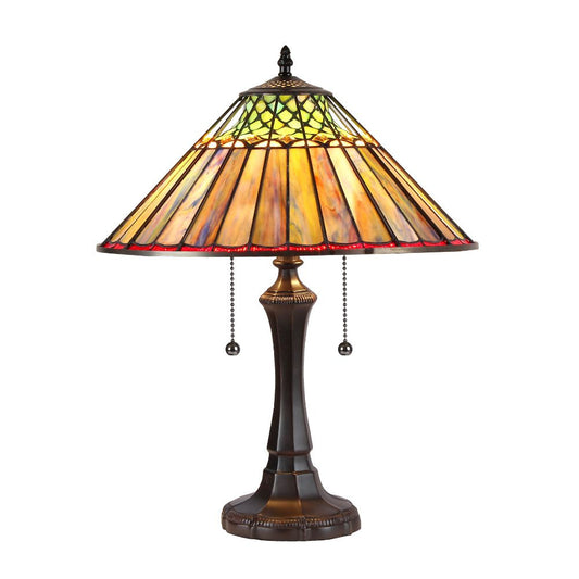 200 Watt Dual Bulb Tiffany Style Table Lamp with Glass Shade, Bronze