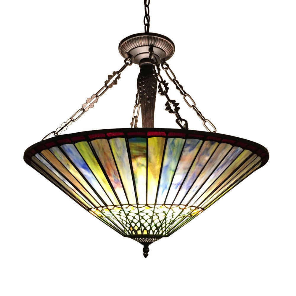 Geometric Pendant Fixture with Tiffany Style Shade, Multicolor