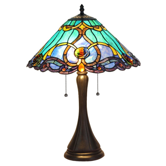 2 Light Tiffany Aluminum Bell Shape Table Lamp, Multicolor