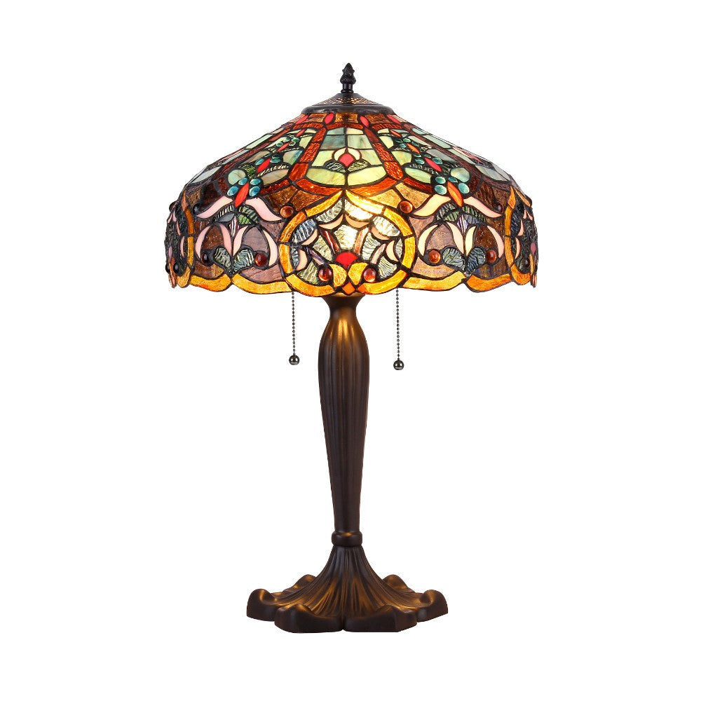 2 Light Tiffany Style Aluminum Table Lamp, Multicolor