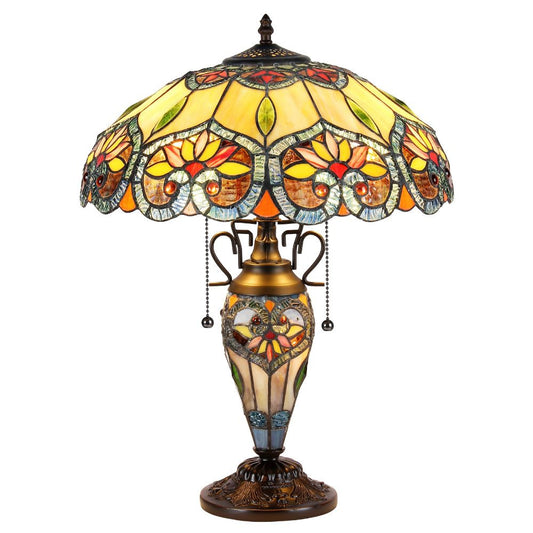22 Inch 3 Light Tiffany Style Floral Table Lamp, Multicolor