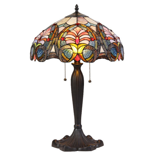 2 Light Tiffany Aluminum Table Lamp, Multicolor